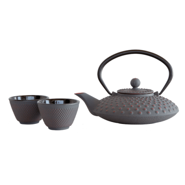 Cast iron teapot set with filter and 4 glasses
